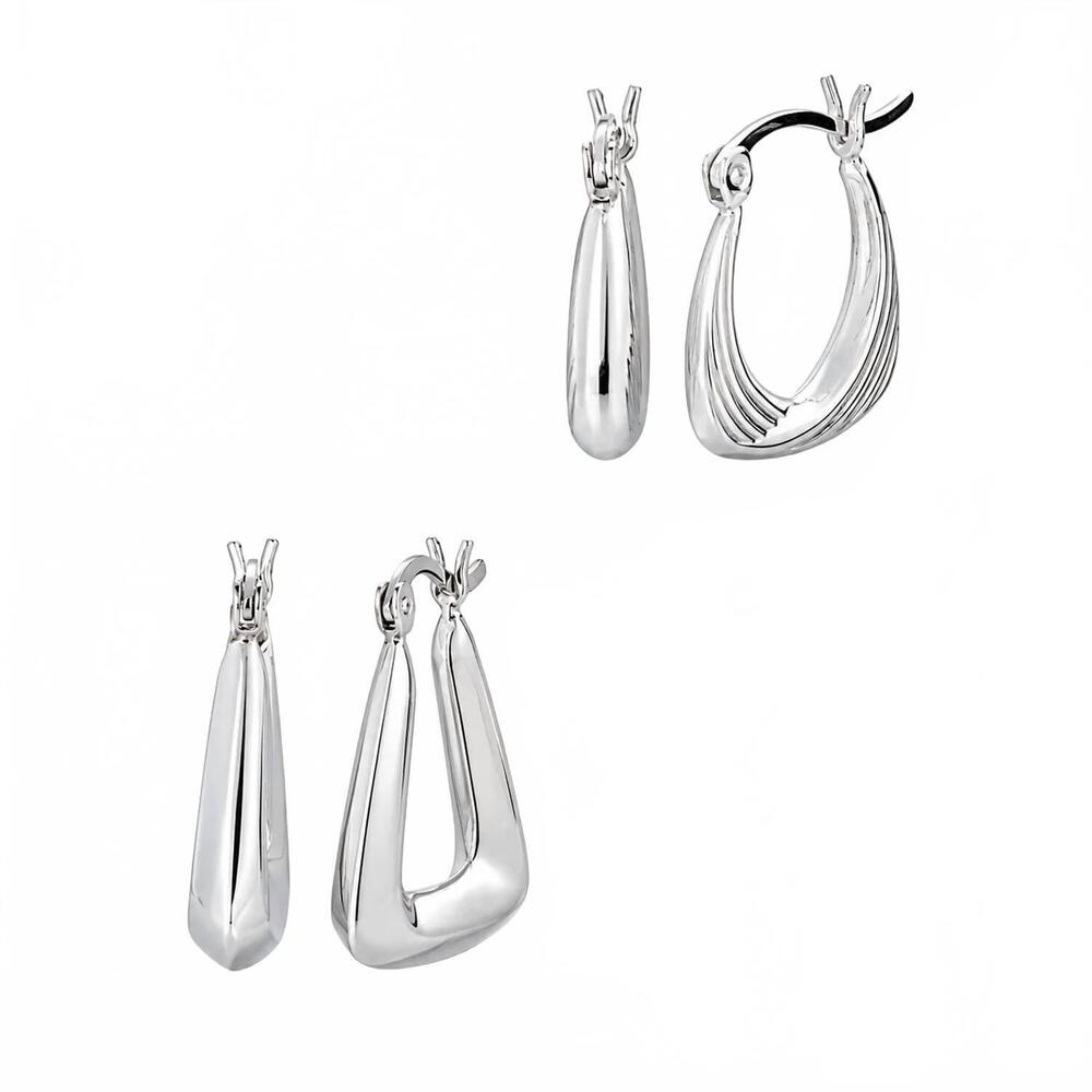NEW GOLD & HONEY women's rhodium-plated hoops - set of 2 in silver